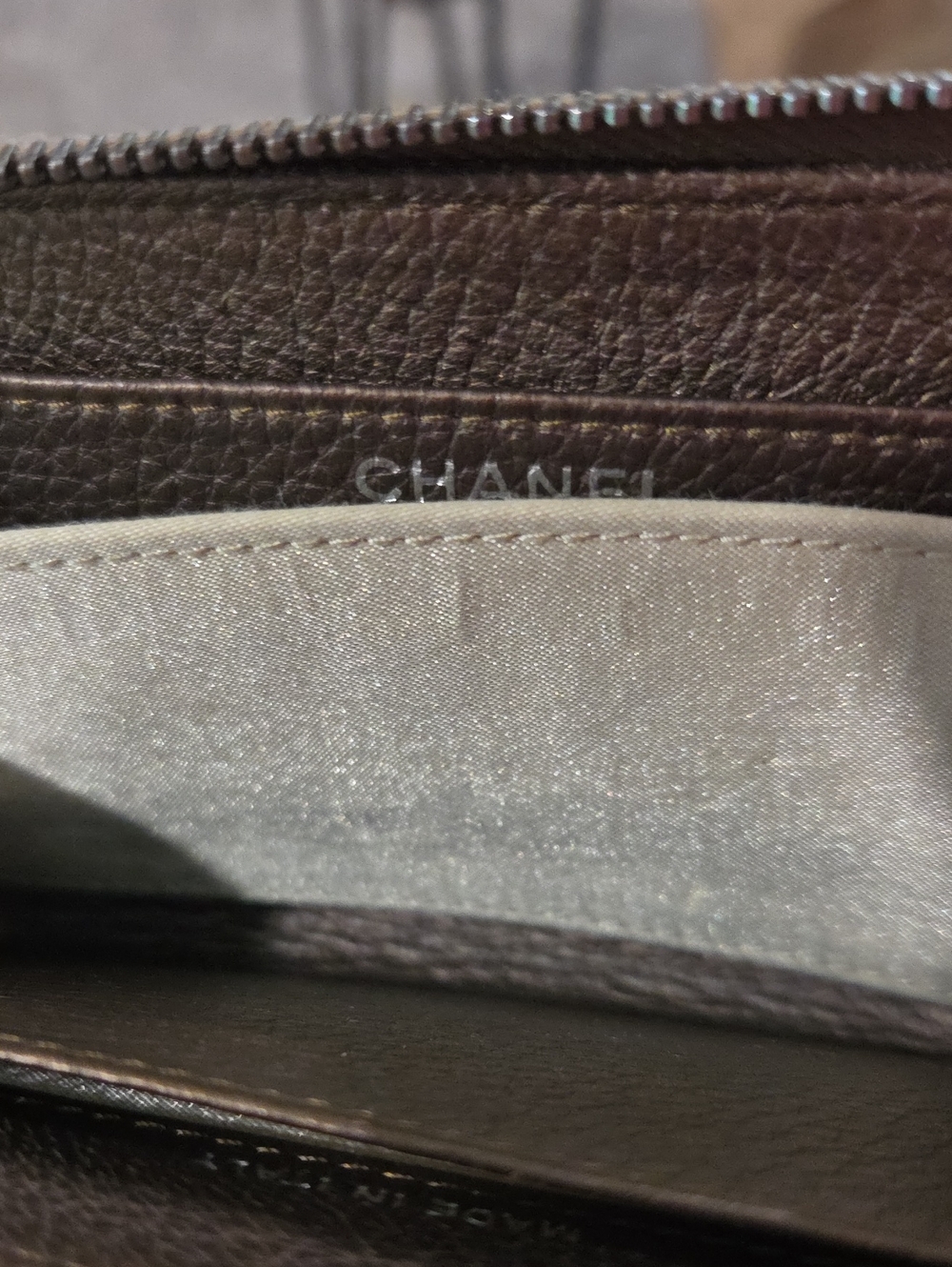 CHANEL Metallic Brown Leather Zip Wallet & Card Holder with CC Charm - Picture 13 of 13